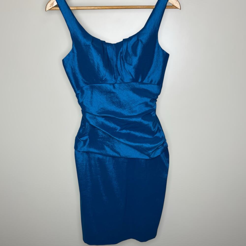 Thea Dora Mini Dress 4 Small Teal Blue Taffeta Evening Special Occasion Wedding